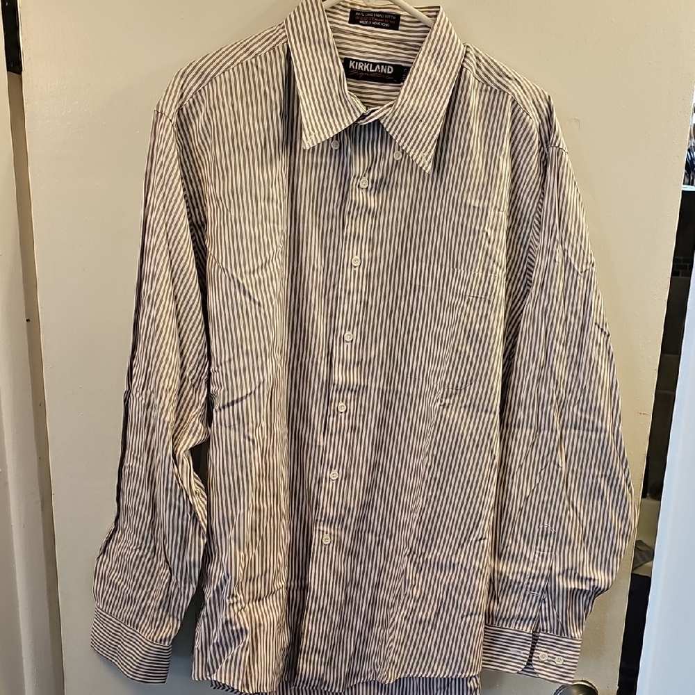 Mens Blue and White Dress Shirt Classic Stripes
